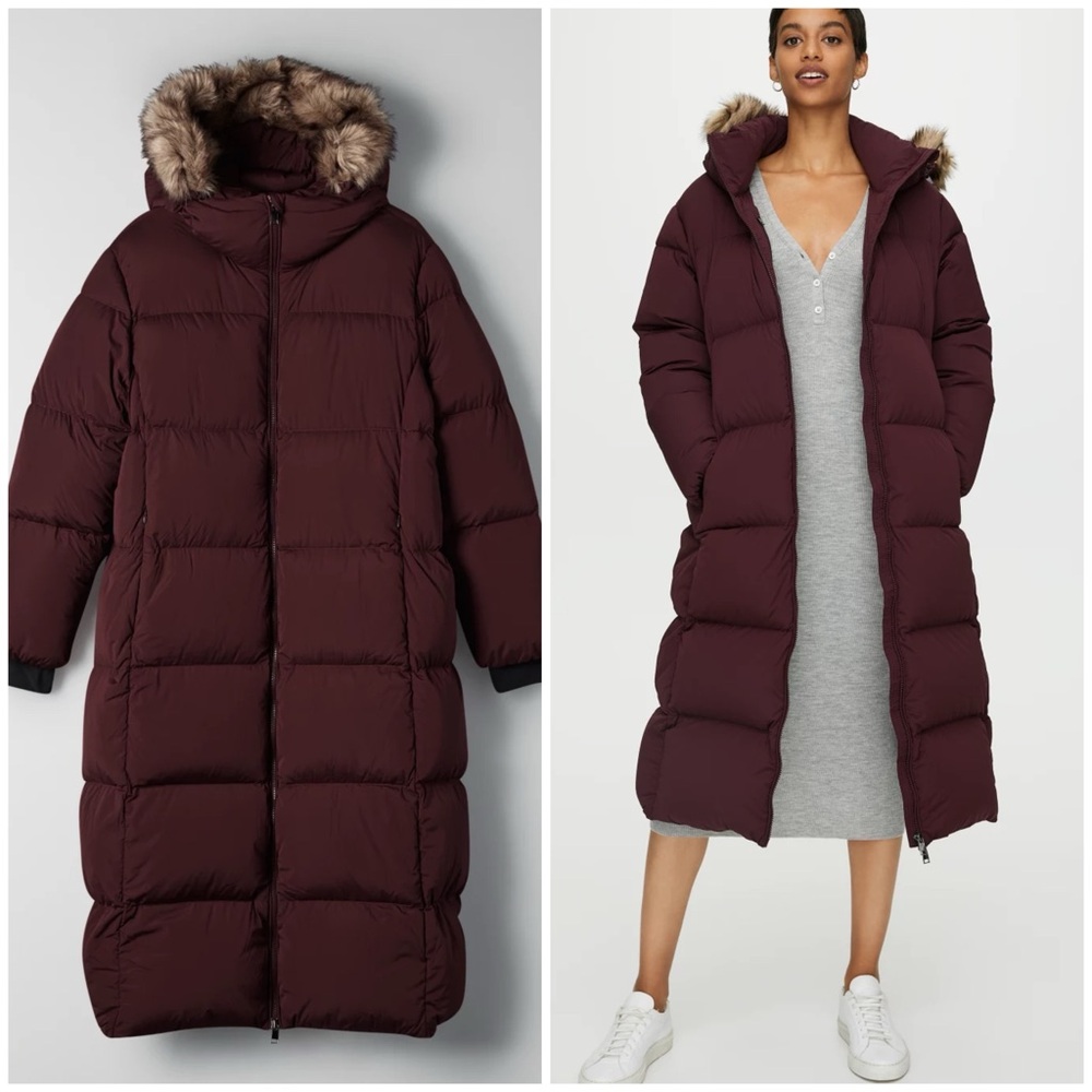 Aritzia The Group Babaton Park City Long Puffer Jacket in Burgundy Size XXS